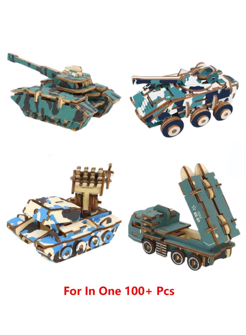 Children's 3D Wooden Model Puzzle Military Building Block Assembly Toys(Military Four-piece Set 100+Pcs) - Image 2